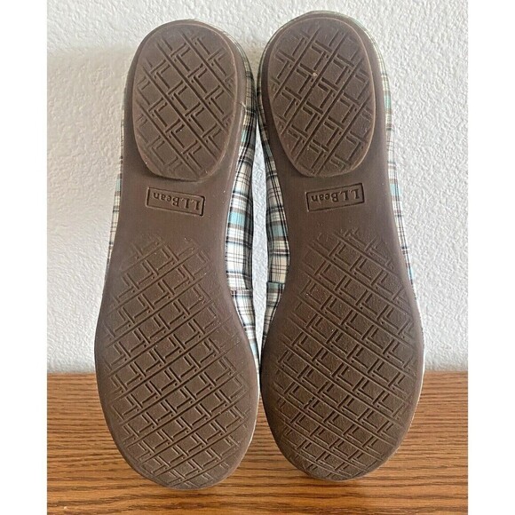 LL Bean Women's Flats Loafer Slip On Size 8 M Sky Blue Plaid Canvas - Picture 6 of 9